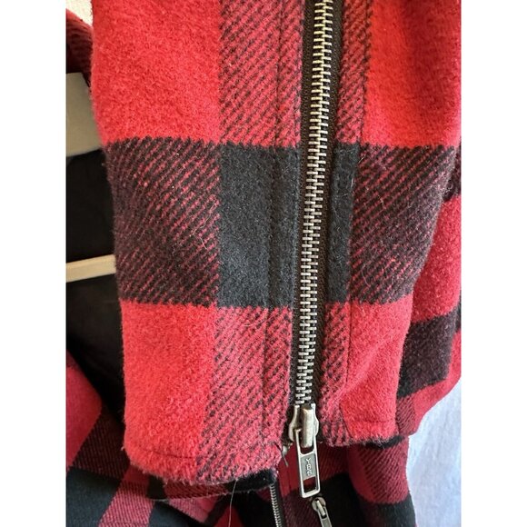 Fatal Charm Red Plaid Asymmetrical Moto Jacket Coat Small - Picture 5 of 11